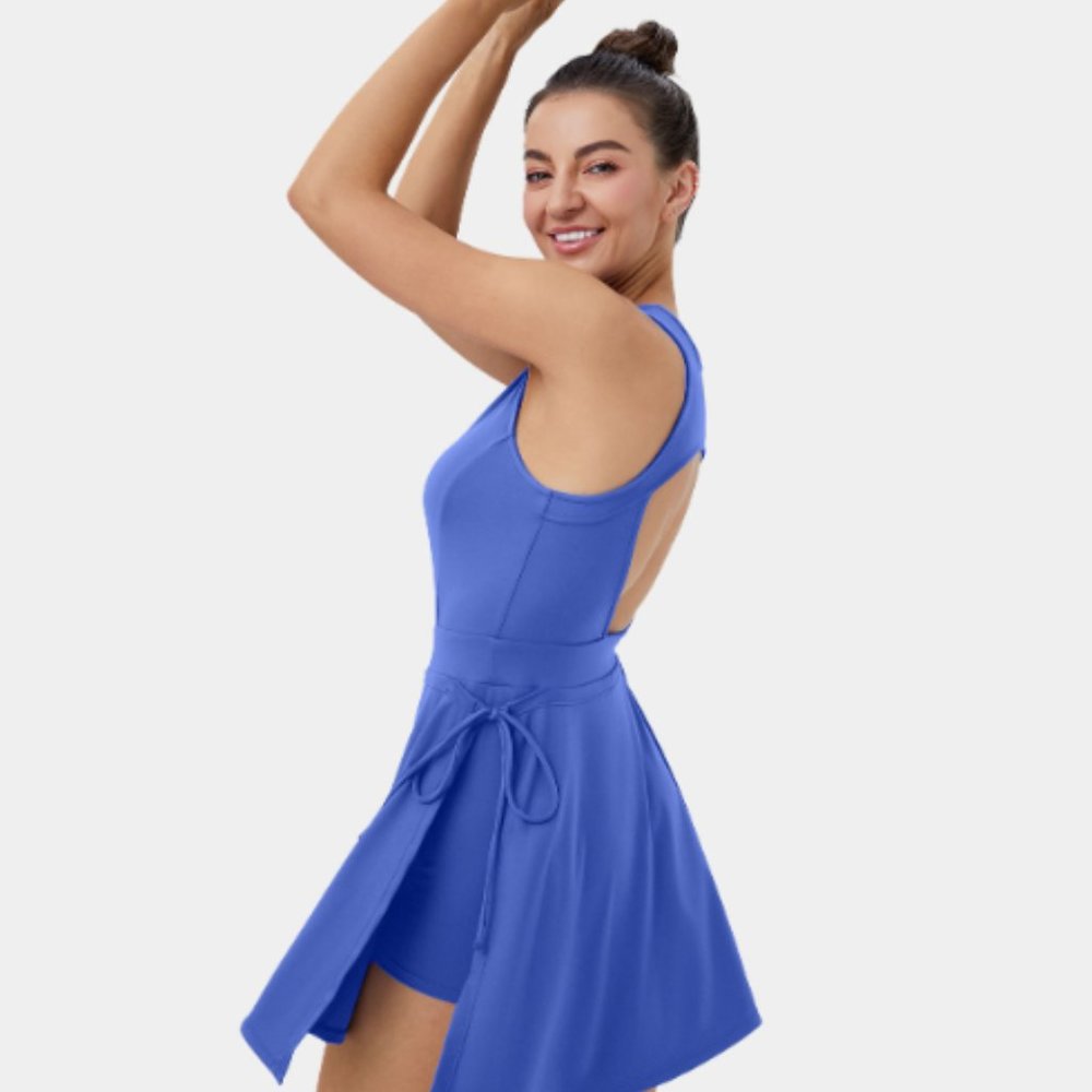 Cloudful™ Air Fabric Zip Front Backless Cut Out Lace Up Pocket Tennis Dress